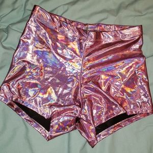 Pink Holographic rave high waisted Booty shorts